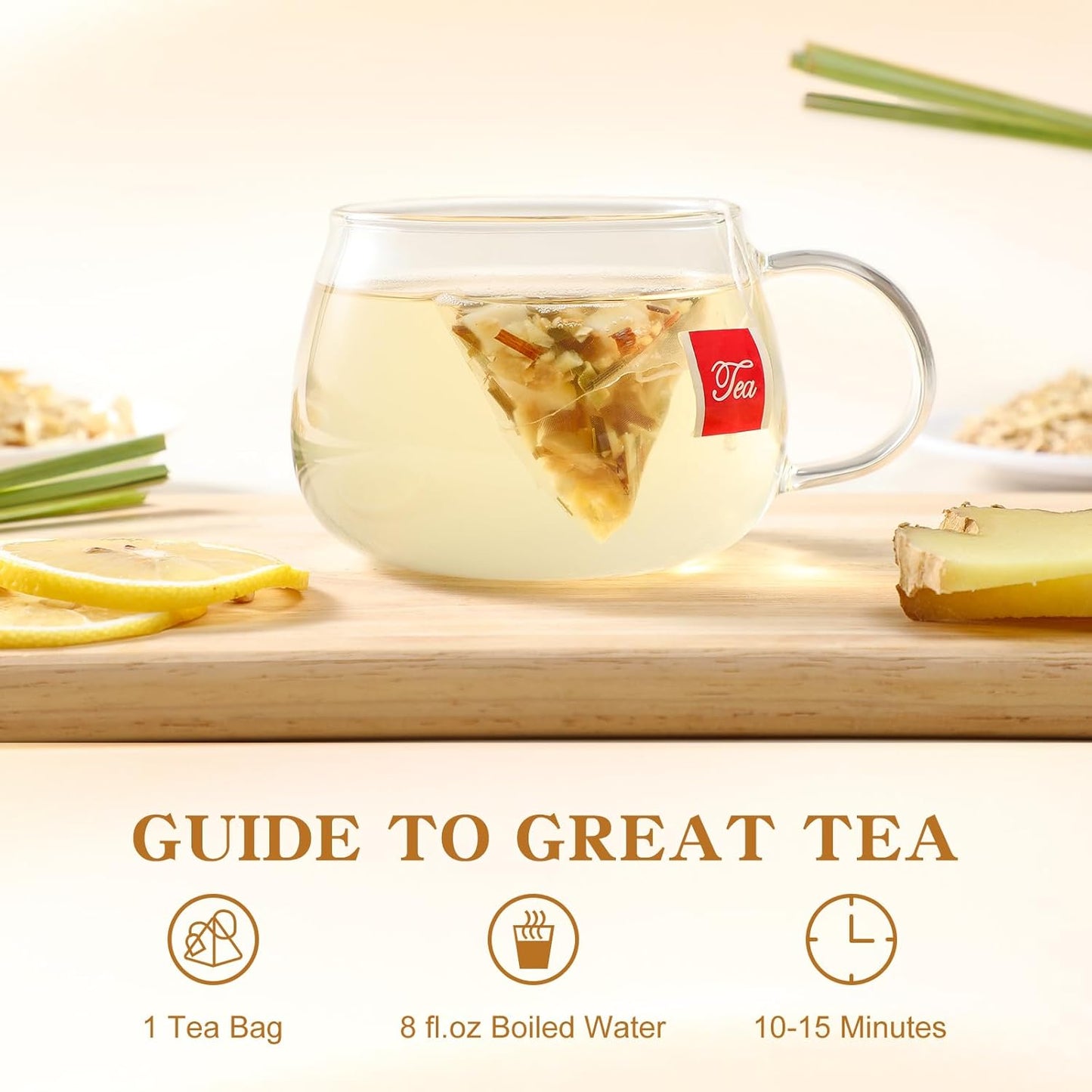 FullChea Lemon Ginger Herbal Sachets – Calming Anti-Inflammatory Cup for Nightly Mindfulness and Immunity