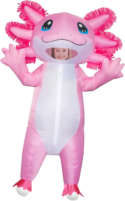 fully inflatable axolotl design with continuous blower for full-body puff effect