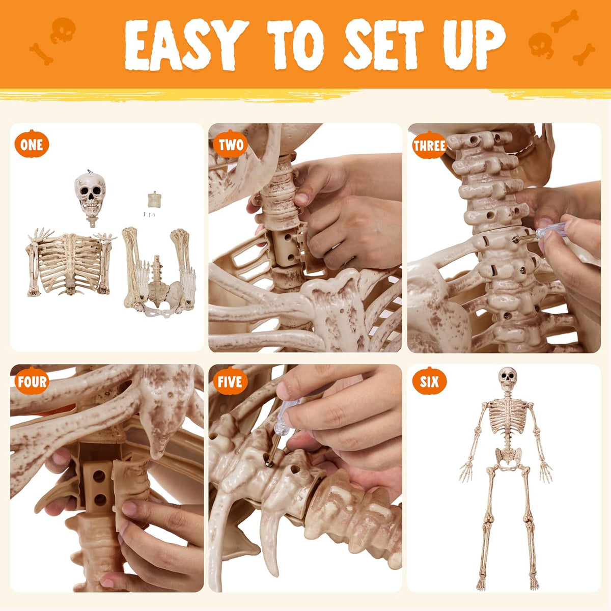 JOYIN Life Size Halloween Skeleton for Front Porch and Living Room Atmosphere, 67 Inch Posable Full Body Bones with Aging Texture for Elevated Home Decor