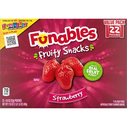 Funables Strawberry Fruit Snacks for Kids Backpacks & After-School Snacking, 22 Pouches