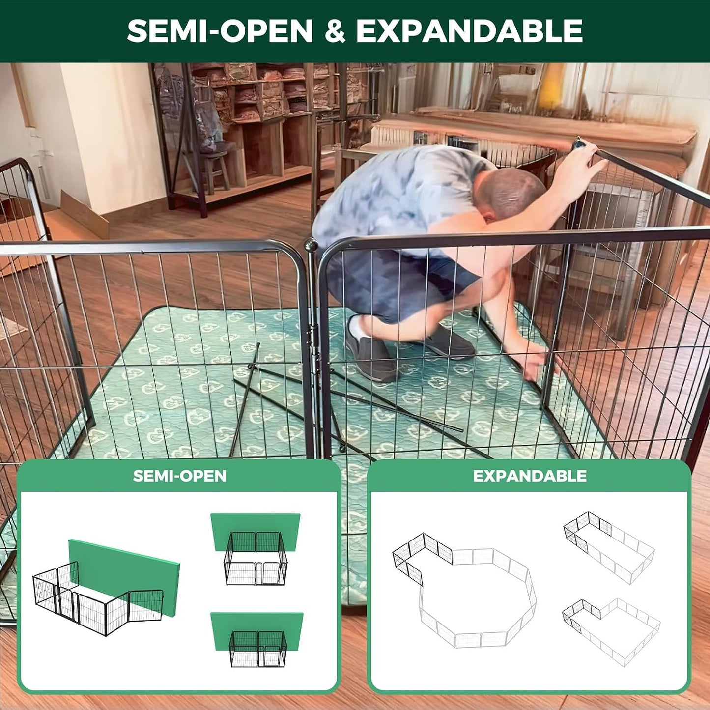 FXW Homeplus Unleashed Indoor Dog Playpen - Walk-In Gate Latch Closure 24 Inch 4 Panels Pet Safe Play Area, Black