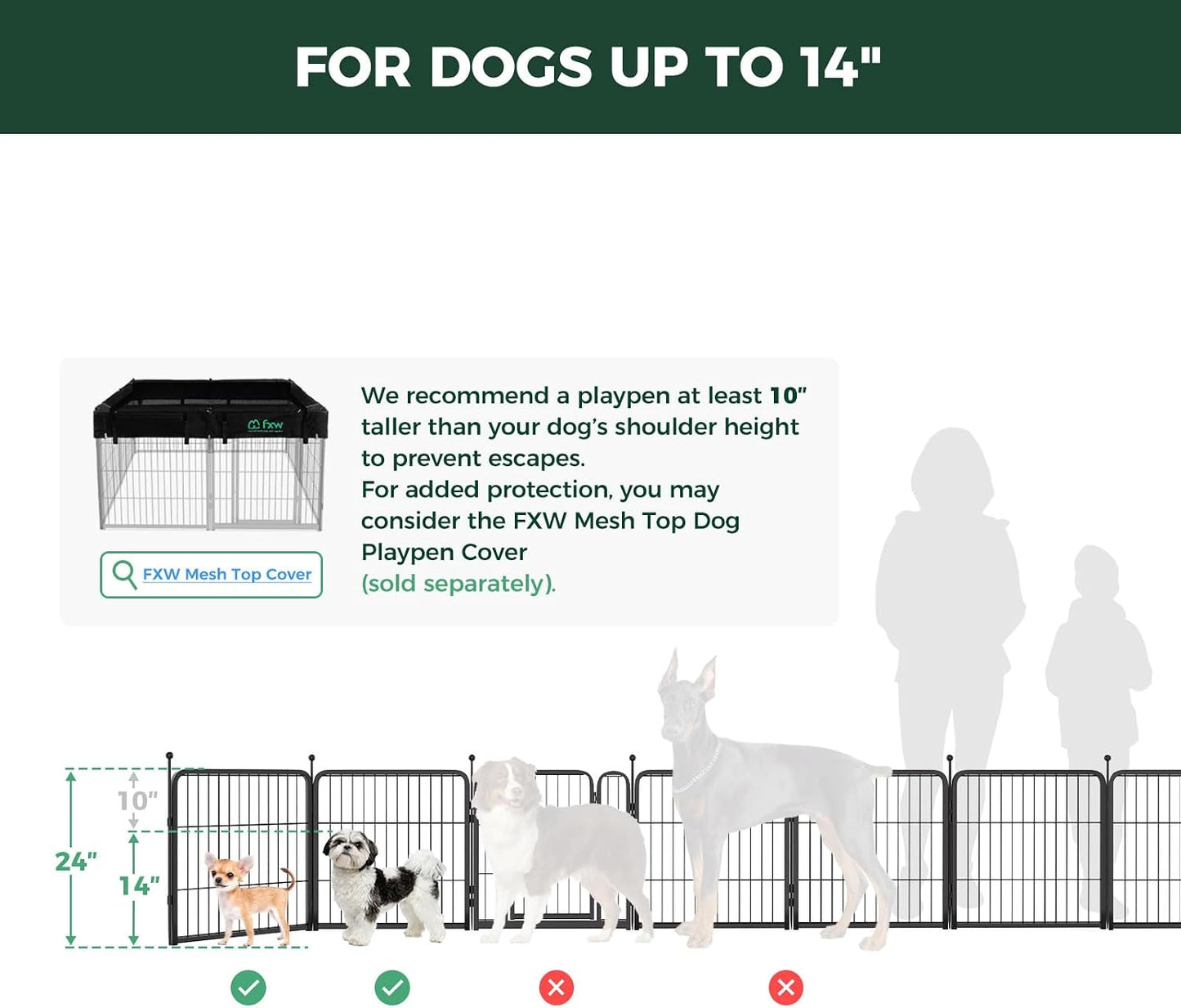 FXW Rollick Unleashed Dog Playpen – Campground Dog Containment Pen with Ground Stakes and Storage Bag, 32 inch 8 Panels for Active Small Dogs
