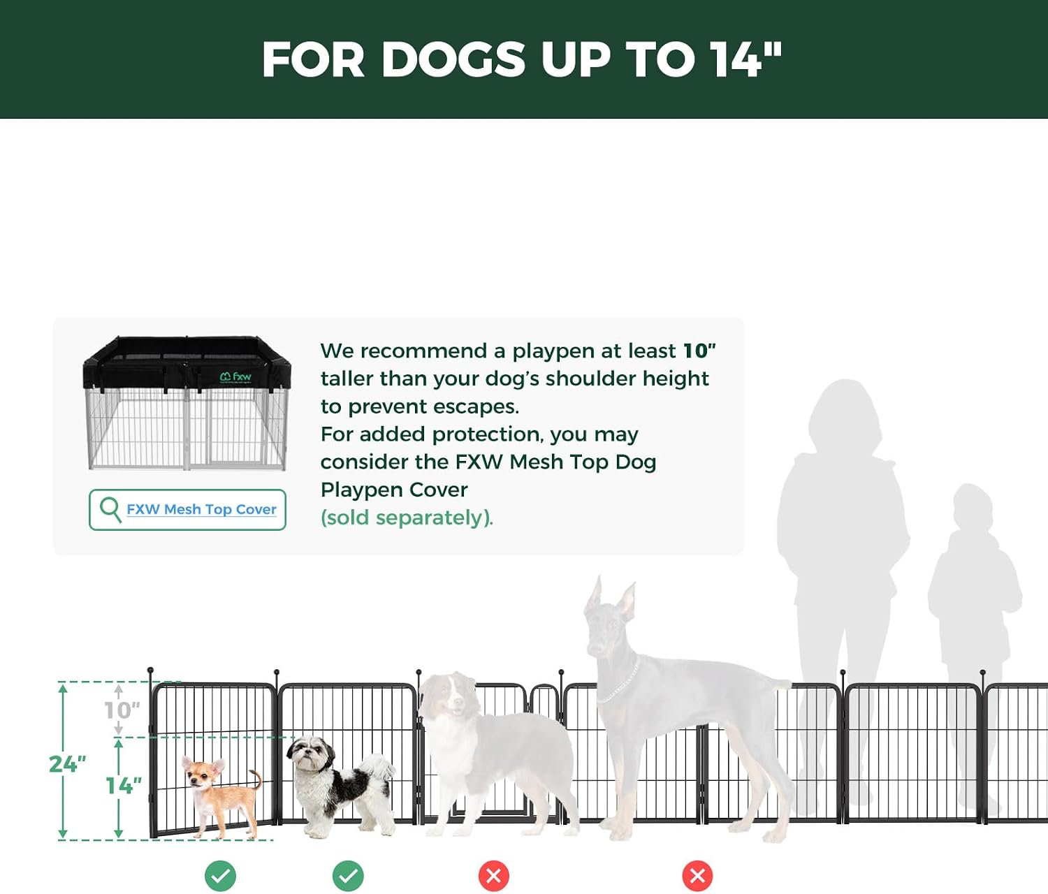 FXW Rollick Unleashed Dog Playpen – Campground Dog Containment Pen with Ground Stakes and Storage Bag, 32 inch 8 Panels for Active Small Dogs