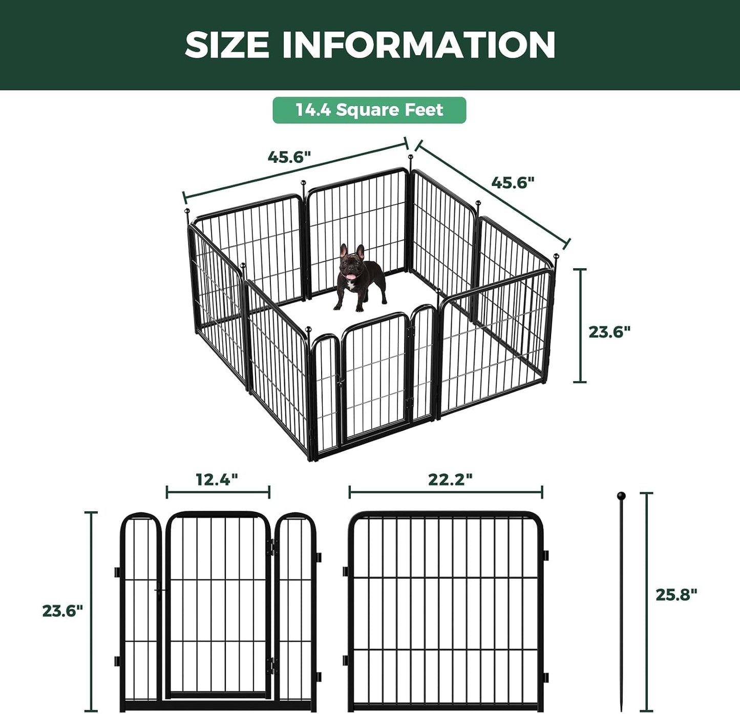 FXW Rollick Unleashed Dog Playpen – Campground Dog Containment Pen with Ground Stakes and Storage Bag, 32 inch 8 Panels for Active Small Dogs
