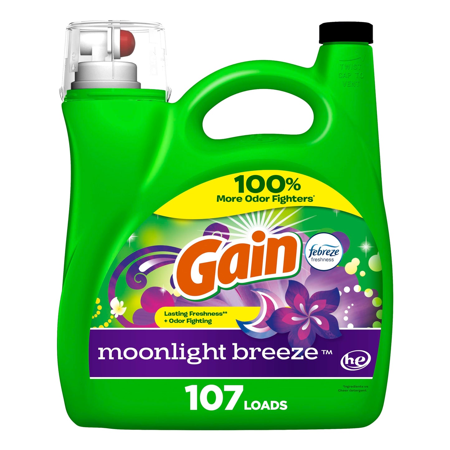 Gain + Aroma Boost Liquid Laundry Detergent, Moonlight Breeze Scent, 107 Loads, 154 fl oz, HE Compatible