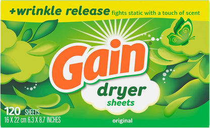Gain Dryer Sheets Plus Wrinkle Release, Original – Designer-Smelling Home Refresh for Multi-Bedroom Spaces, 4 Pack