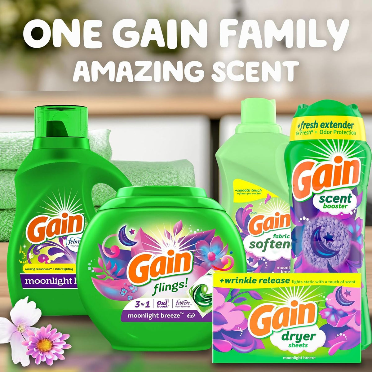 Gain In-Wash Laundry Scent Booster Beads Moonlight Breeze Scent for Self-Care Laundry Ritual and Towel Freshness