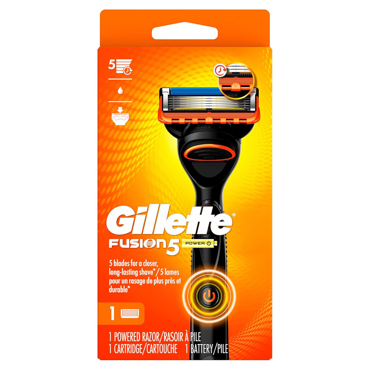 Gillette Fusion5 Power Razor for Men – Simple One-Handle Shave Solution, Five Blades and Trimmer in One Cartridge