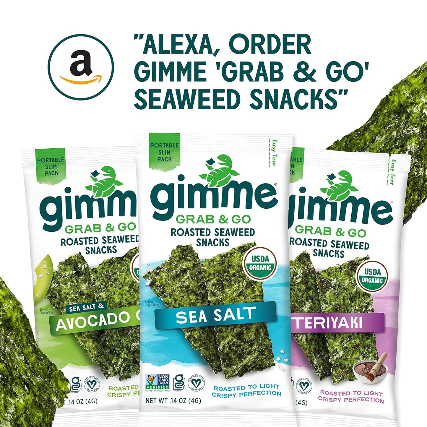 Gimme Seaweed Organic Seaweed Snacks for Kids Lunchboxes Car Rides and Playdates Gluten-Free 5 Count