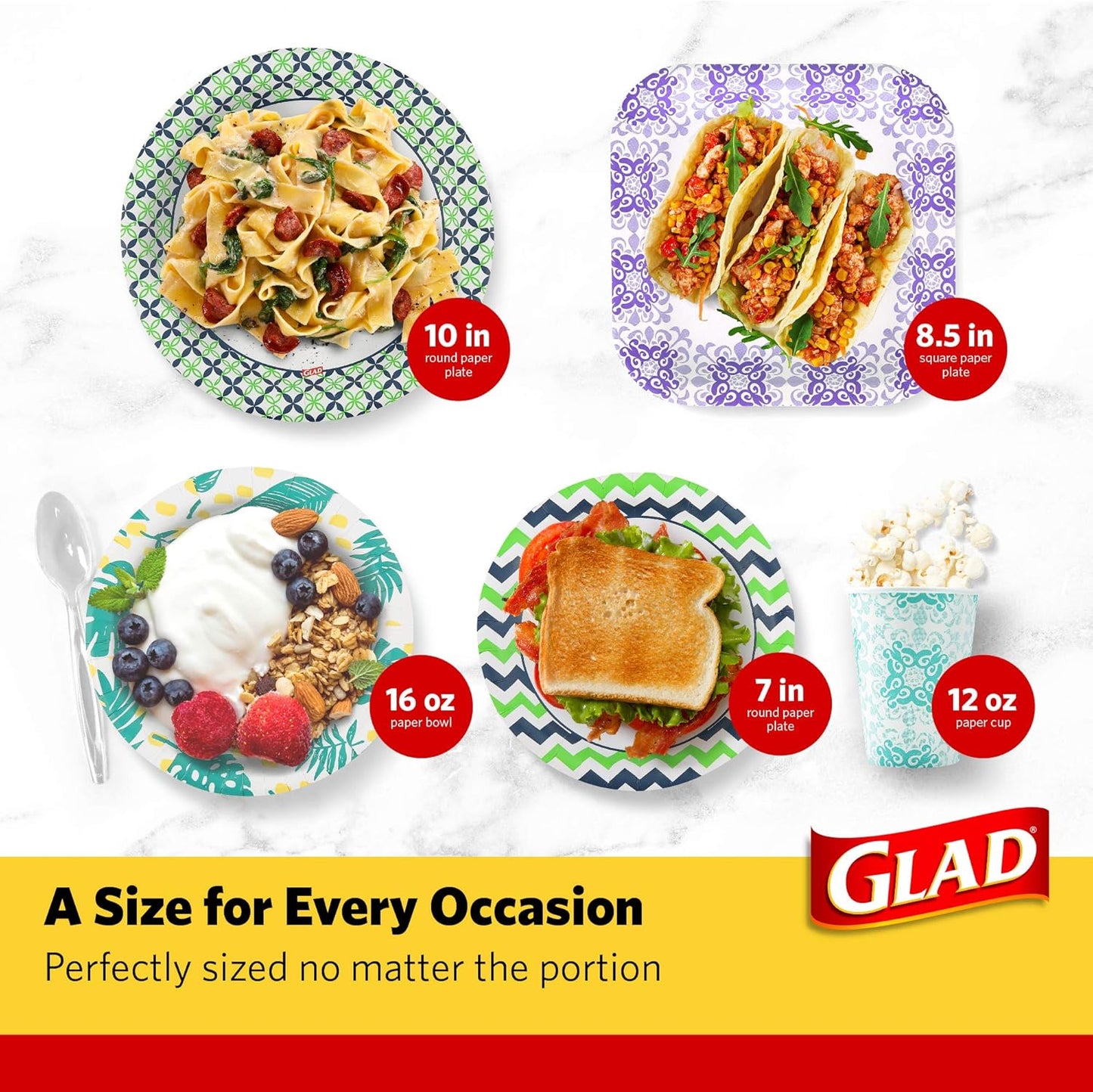 Glad 10 Inch Floral Paper Plates – Glossy Patterned Disposable Plates for Hosting Birthdays and Baby Showers, 500 Count
