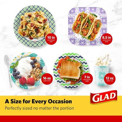 Glad 10 Inch Floral Paper Plates – Glossy Patterned Disposable Plates for Hosting Birthdays and Baby Showers, 500 Count