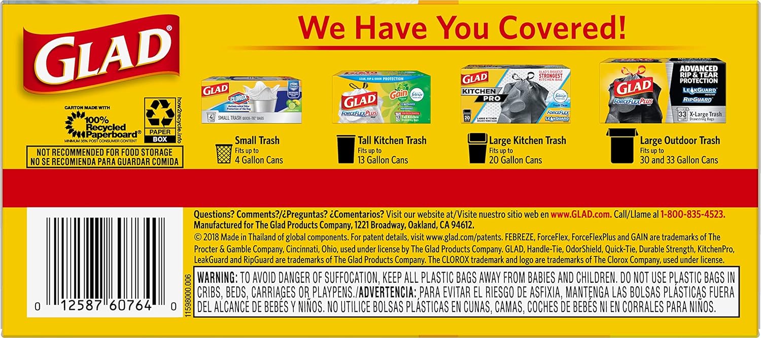 Glad 13 Gallon Handle-Tie Garbage Bags, 50 Count for Daily Office Break Room Tasks