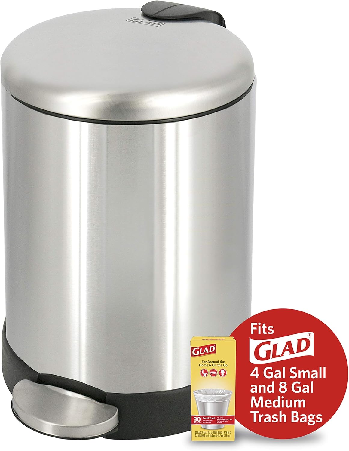 Glad 4.7L Metal Step Pedal Bin – Smudge-Resistant Stainless Wastebasket That Complements Modern Home Decor