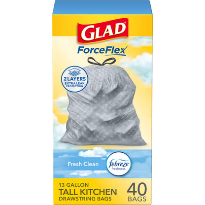 Glad Febreze Fresh Clean Trash Bags – Neutral White Drawstring Liners for Less-Is-More Kitchens, 13 Gallon 40 Count Pack