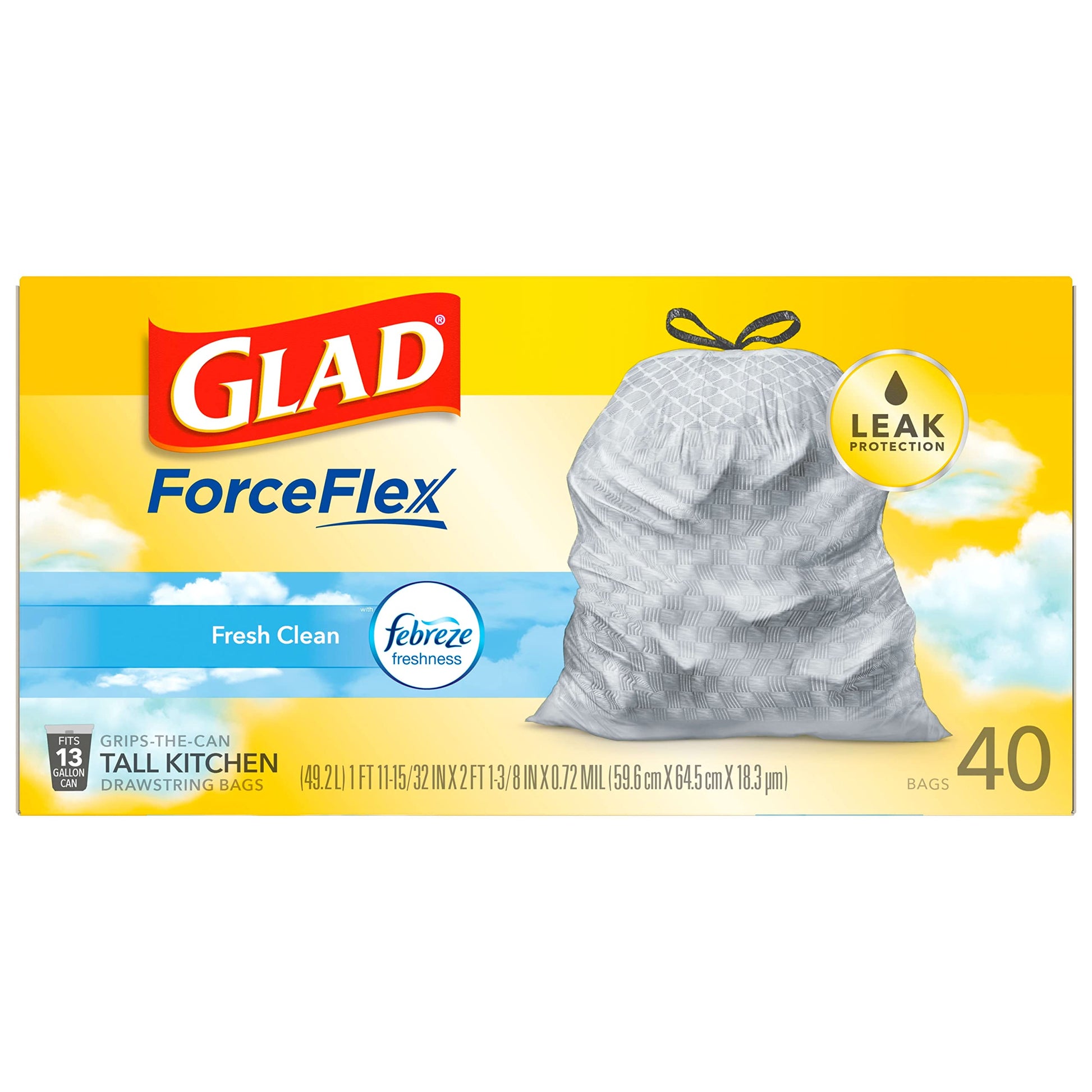Glad Febreze Fresh Clean Trash Bags – Neutral White Drawstring Liners for Less-Is-More Kitchens, 13 Gallon 40 Count Pack