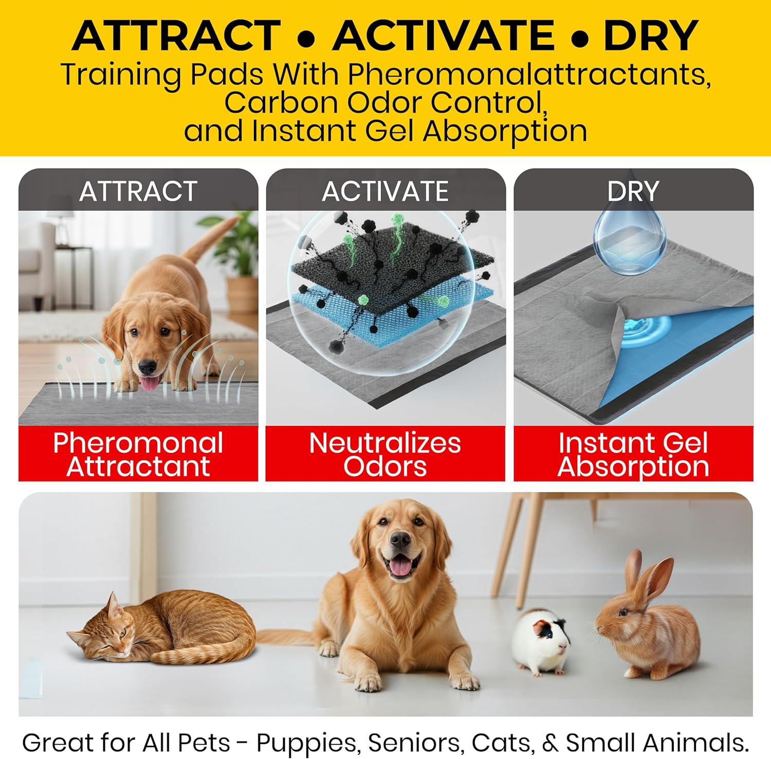 Glad for Pets Black Charcoal Puppy Pads - Balcony Corner Potty Area for Apartment Dwellers, 23 x 23 in, 30 Count
