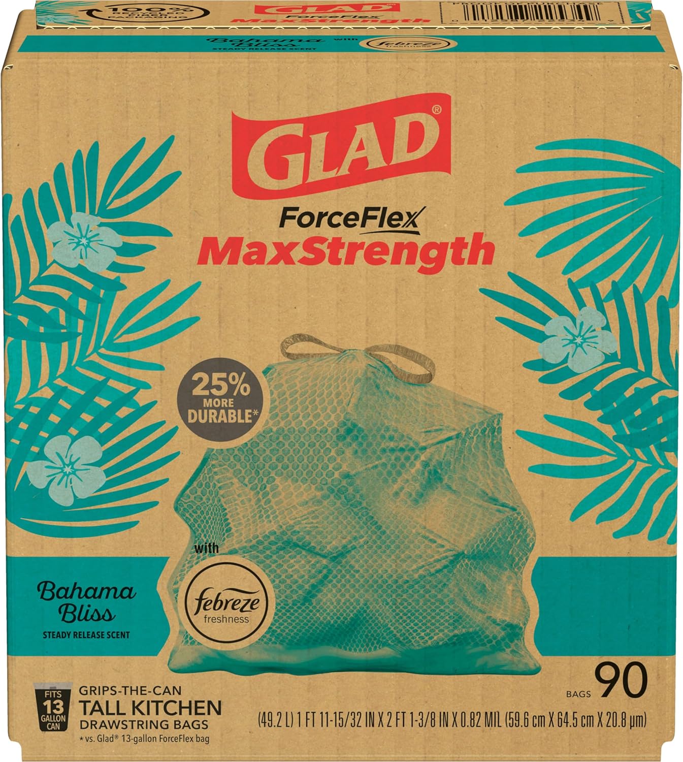 Glad ForceFlex MaxStrength 13 Gal Garbage Bags — Simple, Reliable Liners in a Single 90-Count Value Pack for Less-Less-More Kitchens, Lemon Fresh Bleach