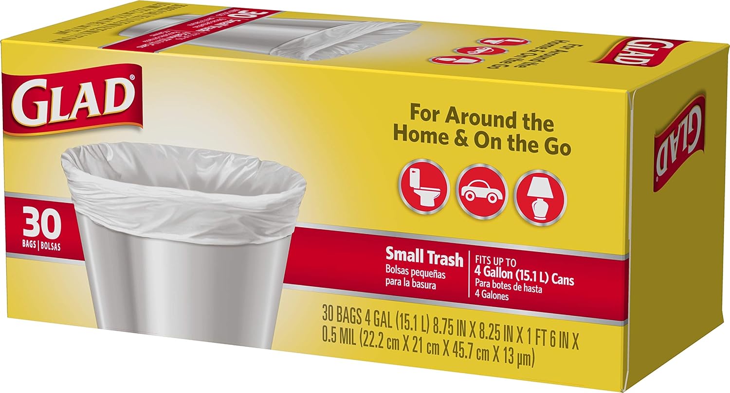 Glad Trash Bags, Small Garbage Bags - 4 Gallon White Trash Bag for Diaper Pail and Kids' Room Cleanup