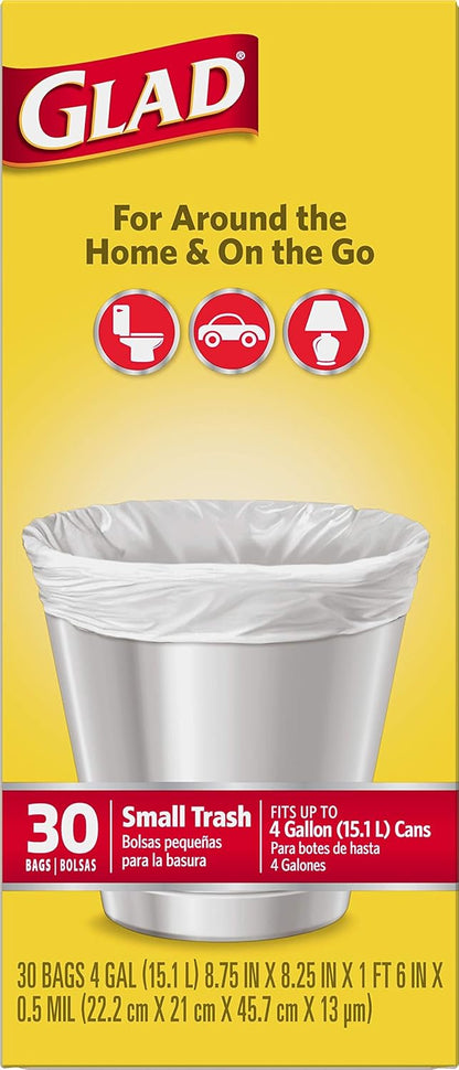 Glad Trash Bags, Small Garbage Bags - 4 Gallon White Trash Bag for Diaper Pail and Kids' Room Cleanup