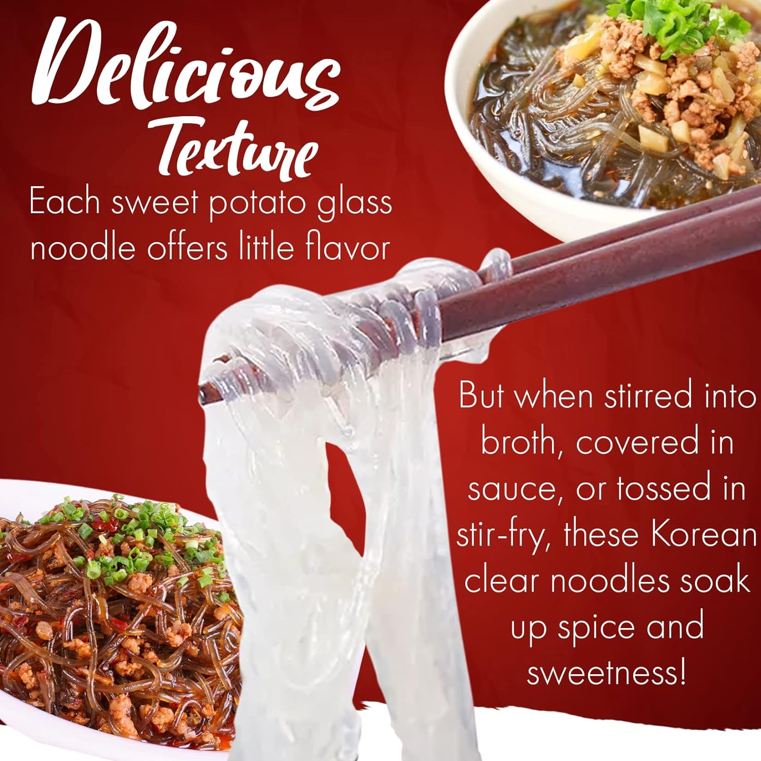 glass noodle format designed for stir-fry, dumpling, and hot pot applications across chinese and korean cuisines