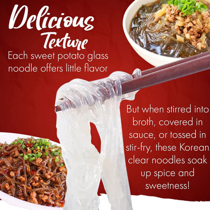 glass noodle format designed for stir-fry, dumpling, and hot pot applications across chinese and korean cuisines