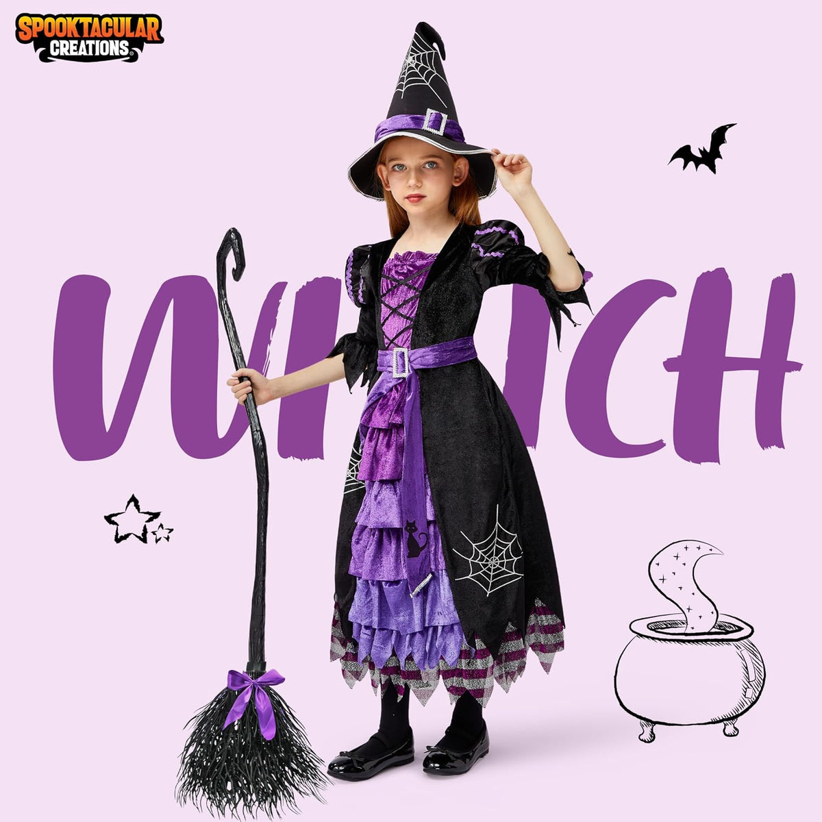 glitter-finish fabric (e.g., green glitter witch) for a magical sparkly look