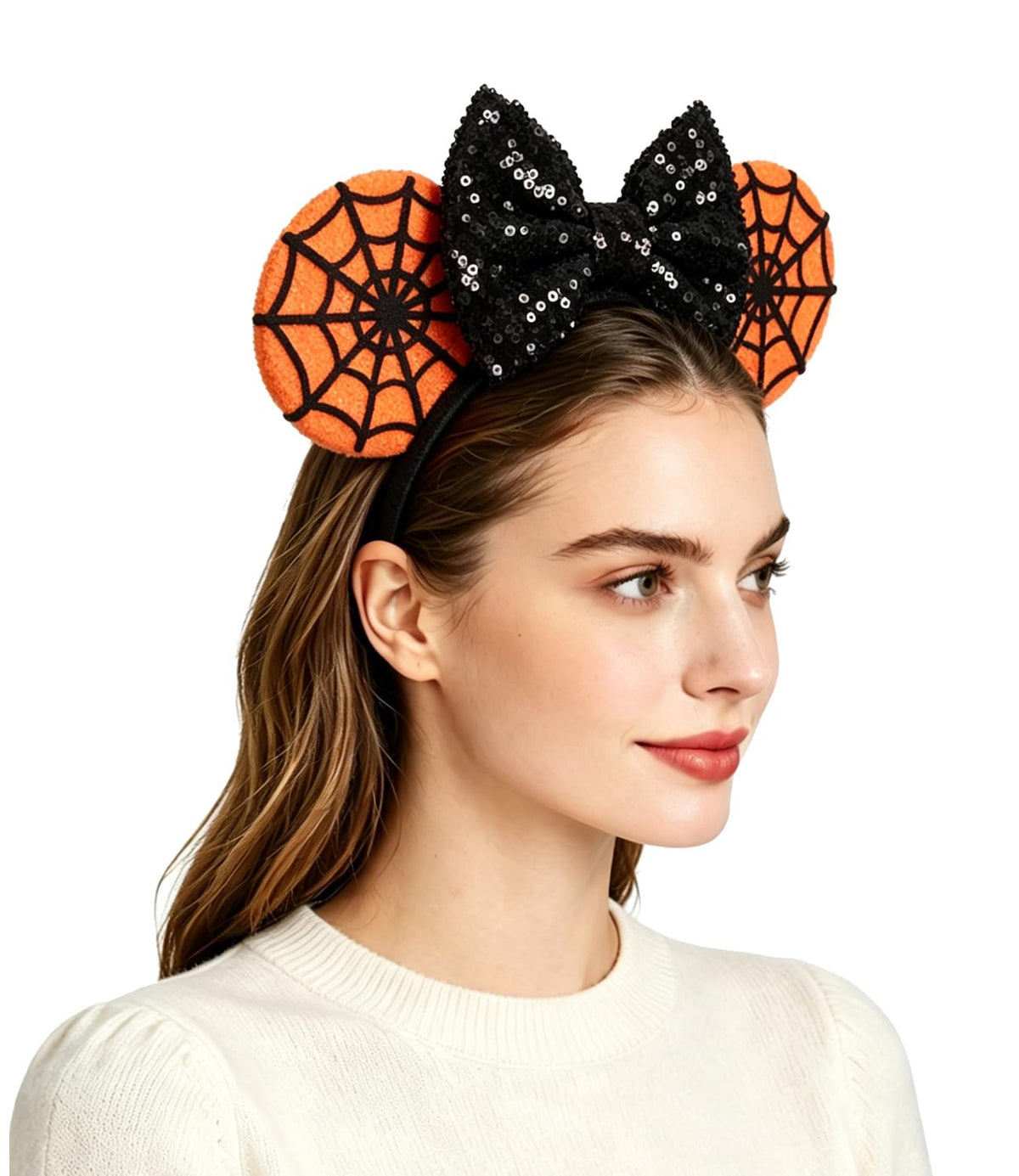 glitter sequin spider web pattern on mouse/cat ear silhouette