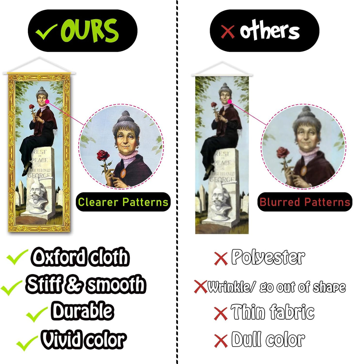 glossy high-resolution print on multicolor cartoon-style artwork, rated for both indoor and outdoor use