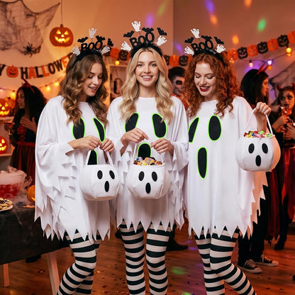 Glow-in-Dark Ghost Outfit for Women – Portable Halloween Costume for Campfire Parties and Outdoor Gatherings