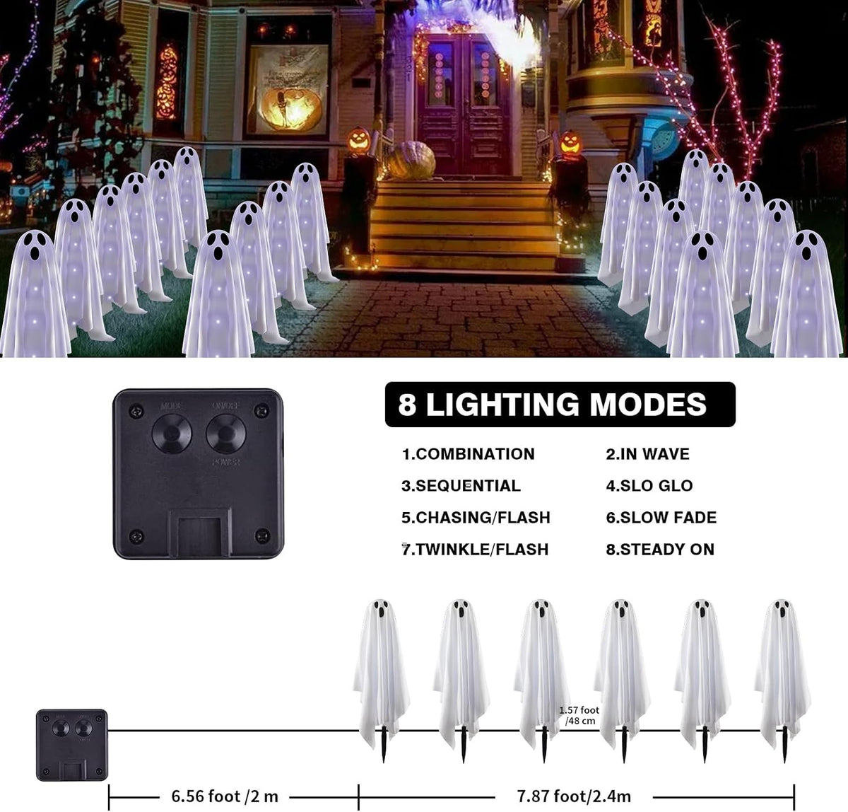 GlowNestly LED Ghost Path Lights – Family Friendly Halloween Yard Decor for Front Walkway and Doorstep
