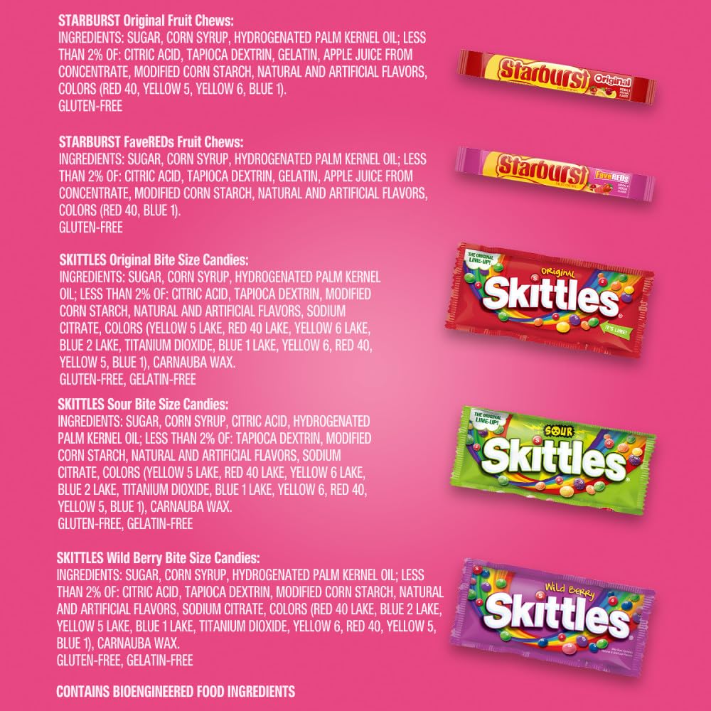 SKITTLES & STARBURST Individually Wrapped Candy Box – Mindful Eating Portion Packs, Pre-Measured Sweet Treats for Balanced Lifestyles