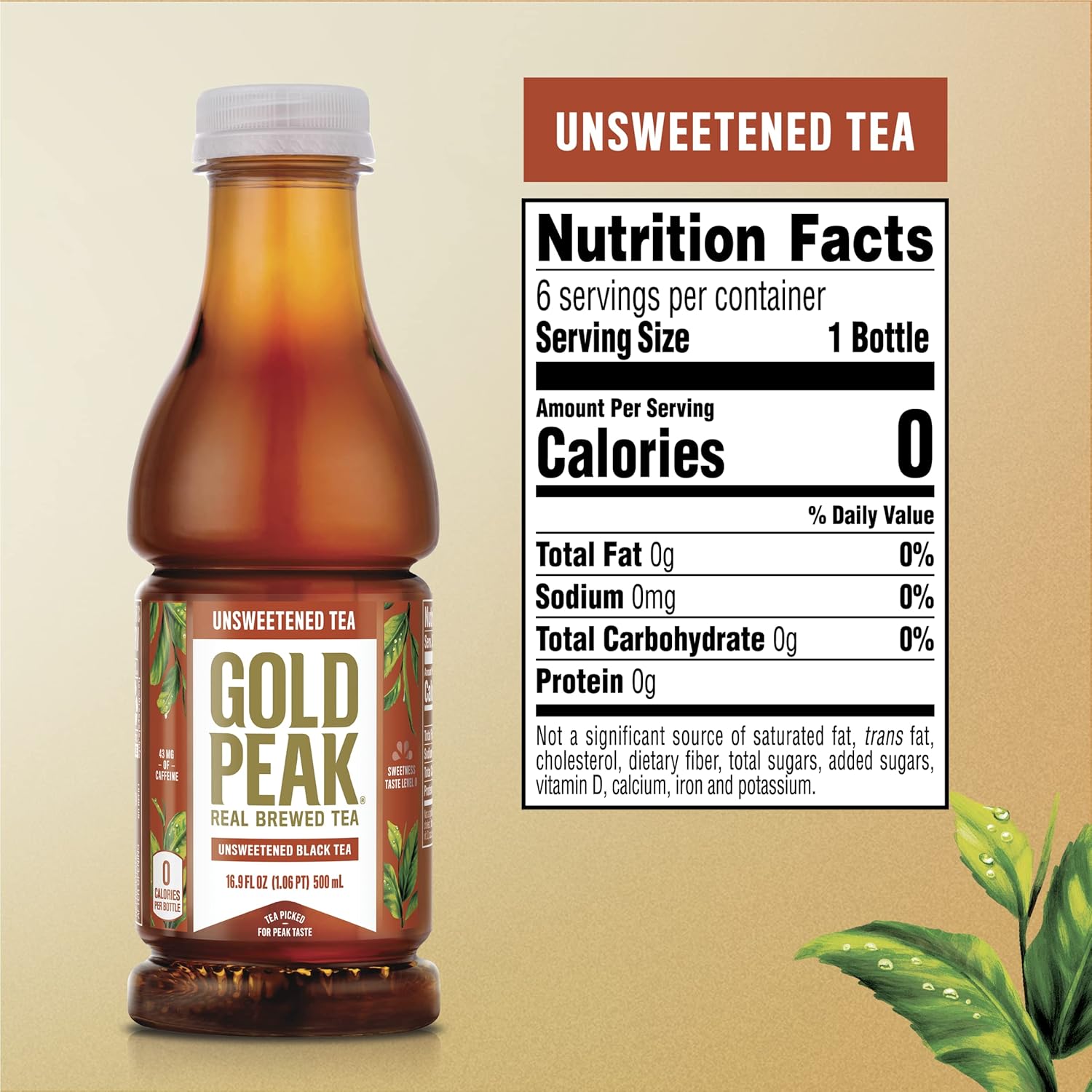 Gold Peak Unsweet Tea – Travel-Ready Bottle for Camping, Hiking, and Road Trips, 16.9 fl oz 6 Pack