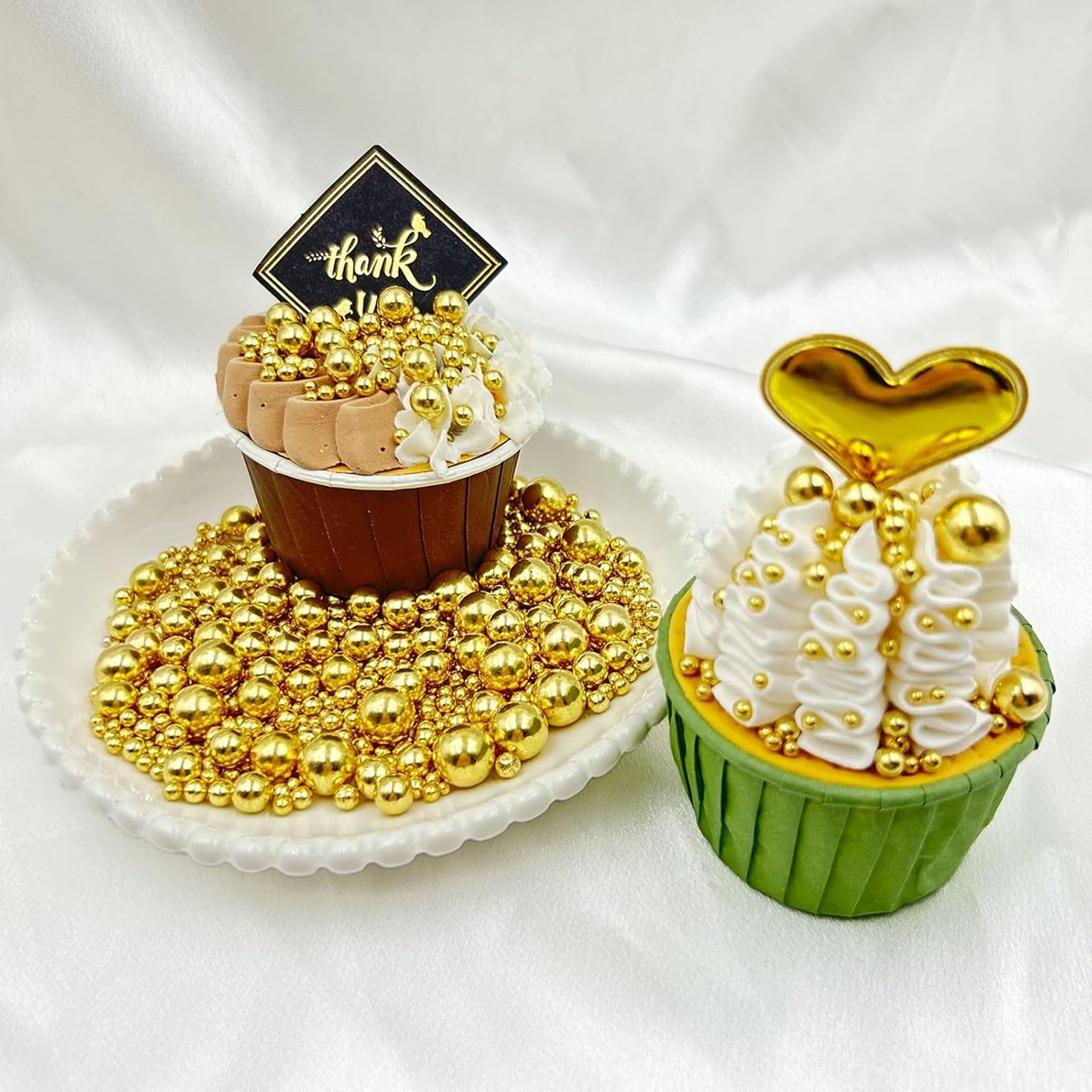 Gold Sprinkles for Cake Decorating – 4 Sizes Pearl Mix, Premium Edible Toppings for Wedding and Anniversary Cakes