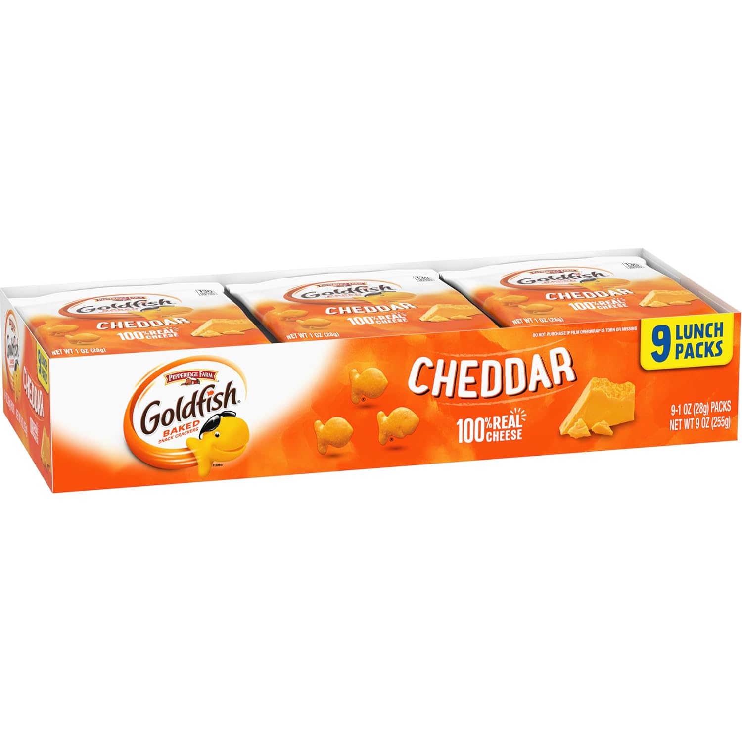 Goldfish Cheddar Cheese Crackers – Kids School Lunchbox Snack, 1 oz Single-Serve Packs, 9 Count Tray