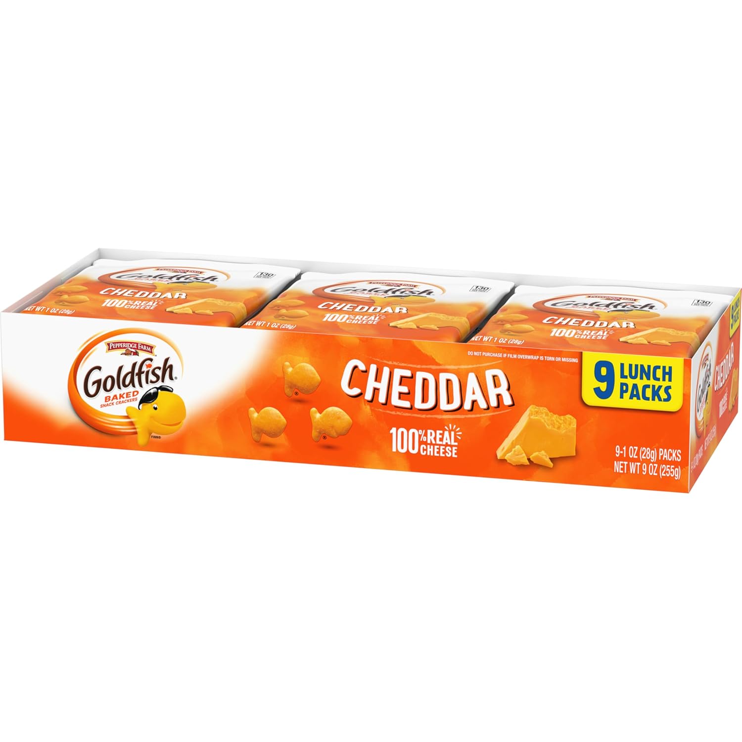 Goldfish Cheddar Cheese Crackers – Kids School Lunchbox Snack, 1 oz Single-Serve Packs, 9 Count Tray