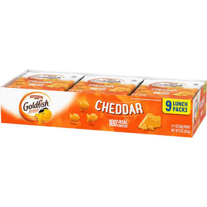Goldfish Cheddar Cheese Crackers – Kids School Lunchbox Snack, 1 oz Single-Serve Packs, 9 Count Tray