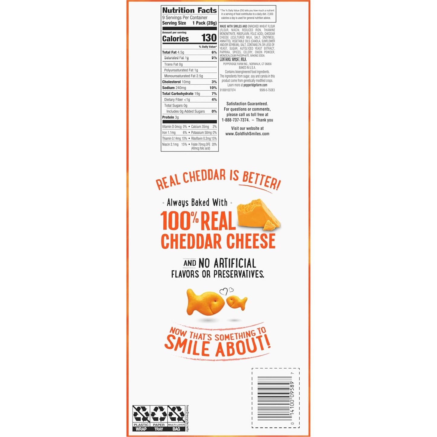 Goldfish Cheddar Cheese Crackers – Kids School Lunchbox Snack, 1 oz Single-Serve Packs, 9 Count Tray
