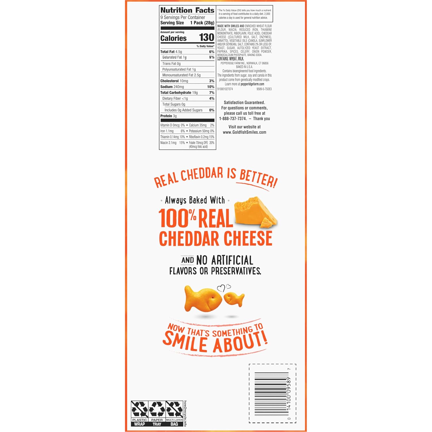 Goldfish Cheddar Cheese Crackers – Kids School Lunchbox Snack, 1 oz Single-Serve Packs, 9 Count Tray