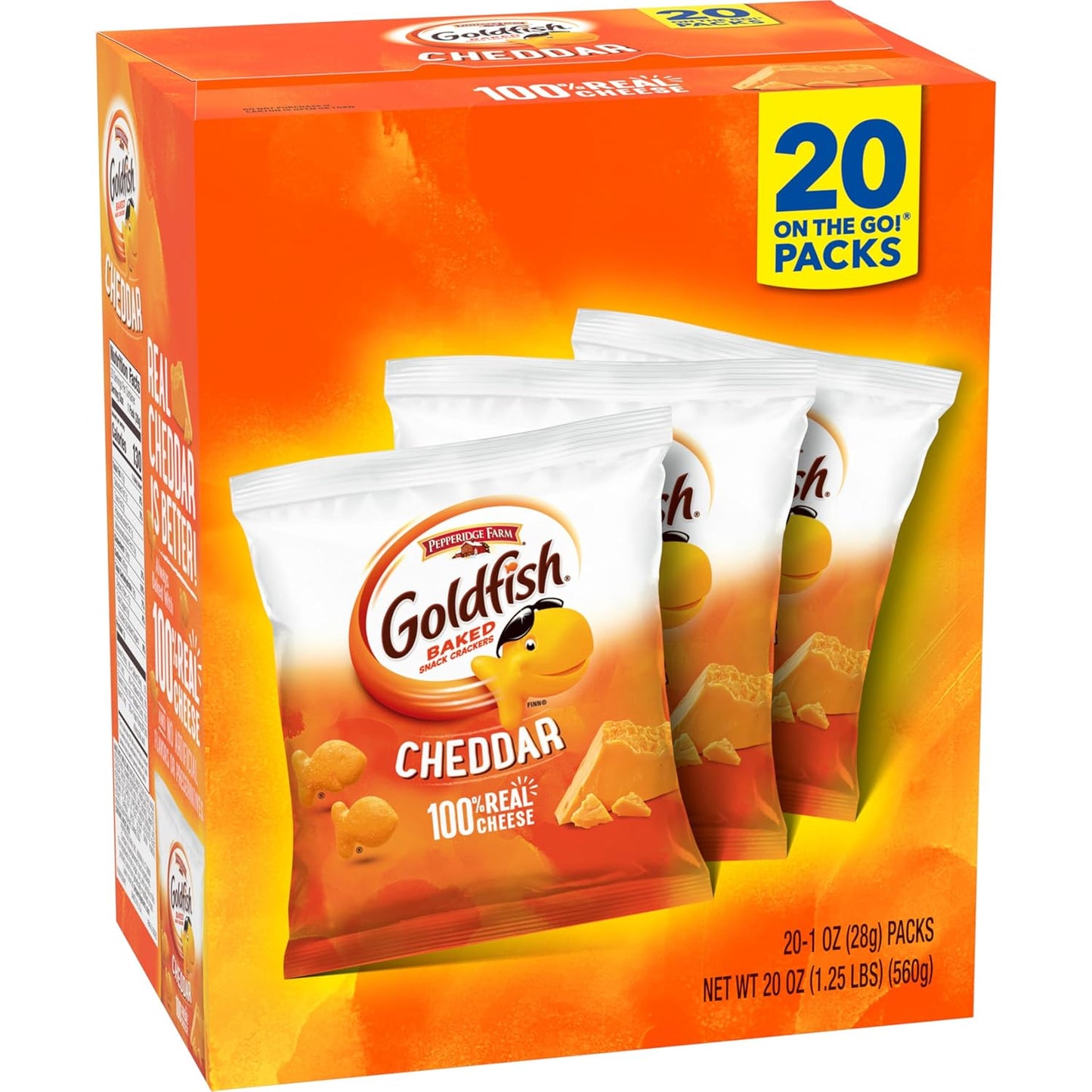 Goldfish Cheddar Cheese Crackers – Lunchbox Snack Pack for School Kids, 20 Count Single-Serve Pouches