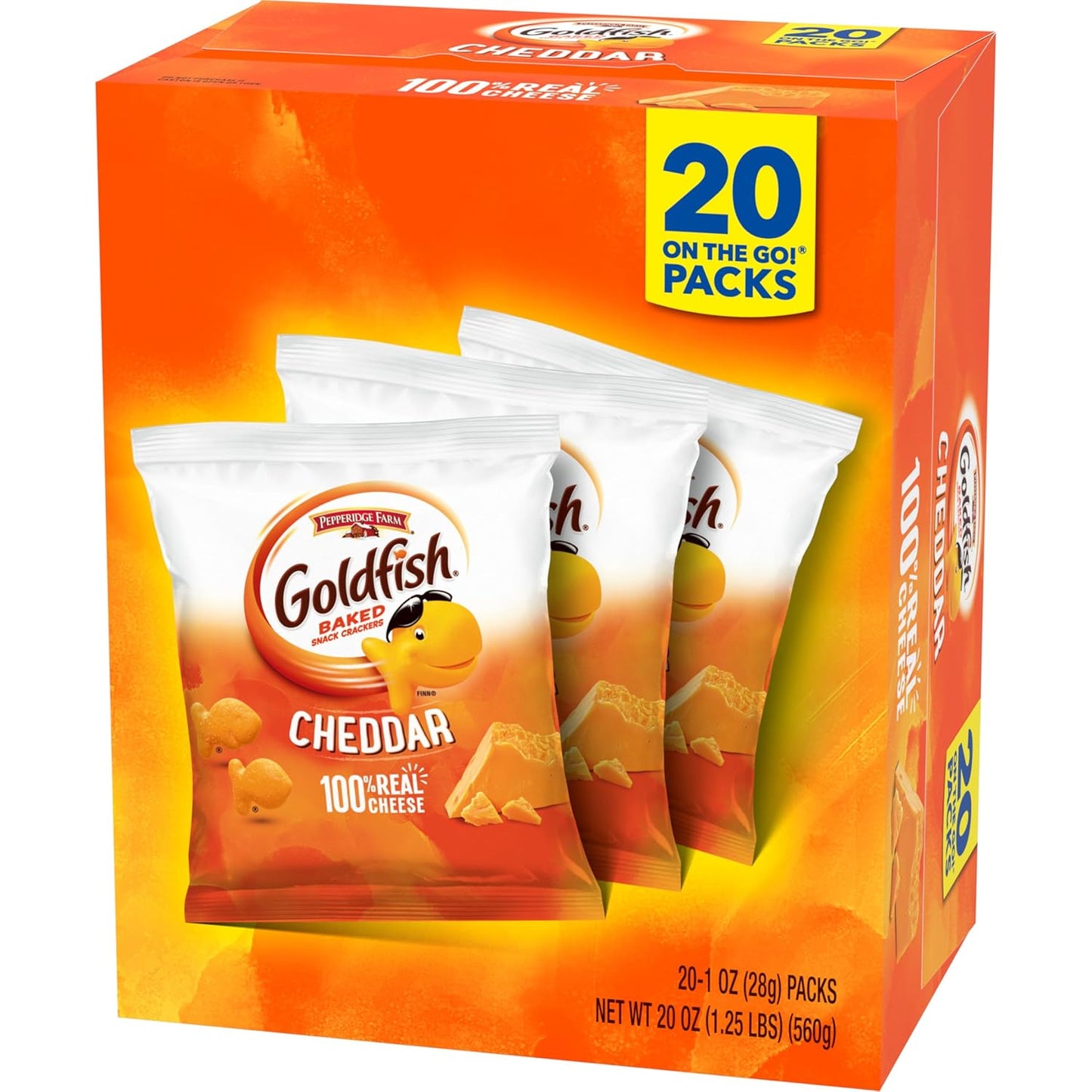 Goldfish Cheddar Cheese Crackers – Lunchbox Snack Pack for School Kids, 20 Count Single-Serve Pouches