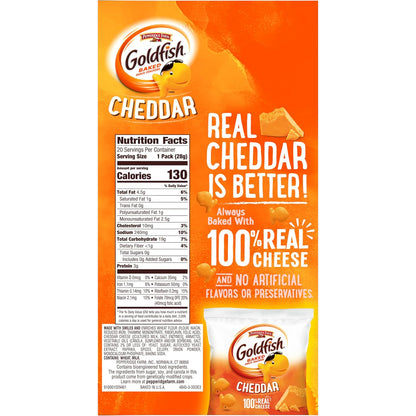 Goldfish Cheddar Cheese Crackers – Lunchbox Snack Pack for School Kids, 20 Count Single-Serve Pouches