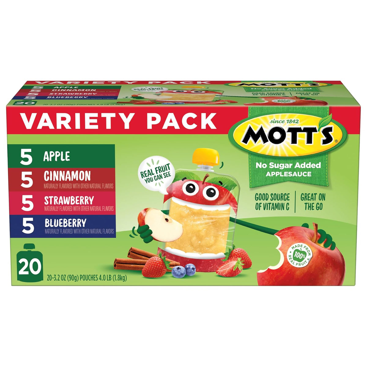 Mott's Real Fruit Snack Pack – Convenient Lunch Bag Addition for Busy Professionals and Remote Workers, 20 Pouches