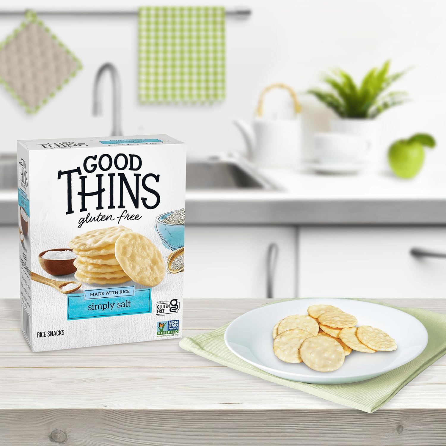 Good Thins Simply Salt Rice Snacks Gluten Free Crackers for Mindful Snacking, Office Desk and Afternoon Work Break