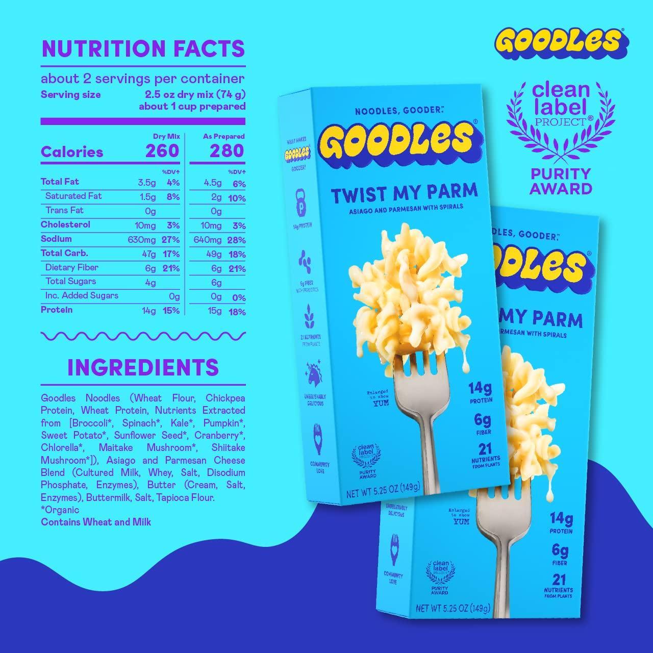 Goodles Twist My Parm Asiago and Parmesan Spirals – Low-Bloat IBS-Friendly Lunch for Ingredient-Conscious Eaters