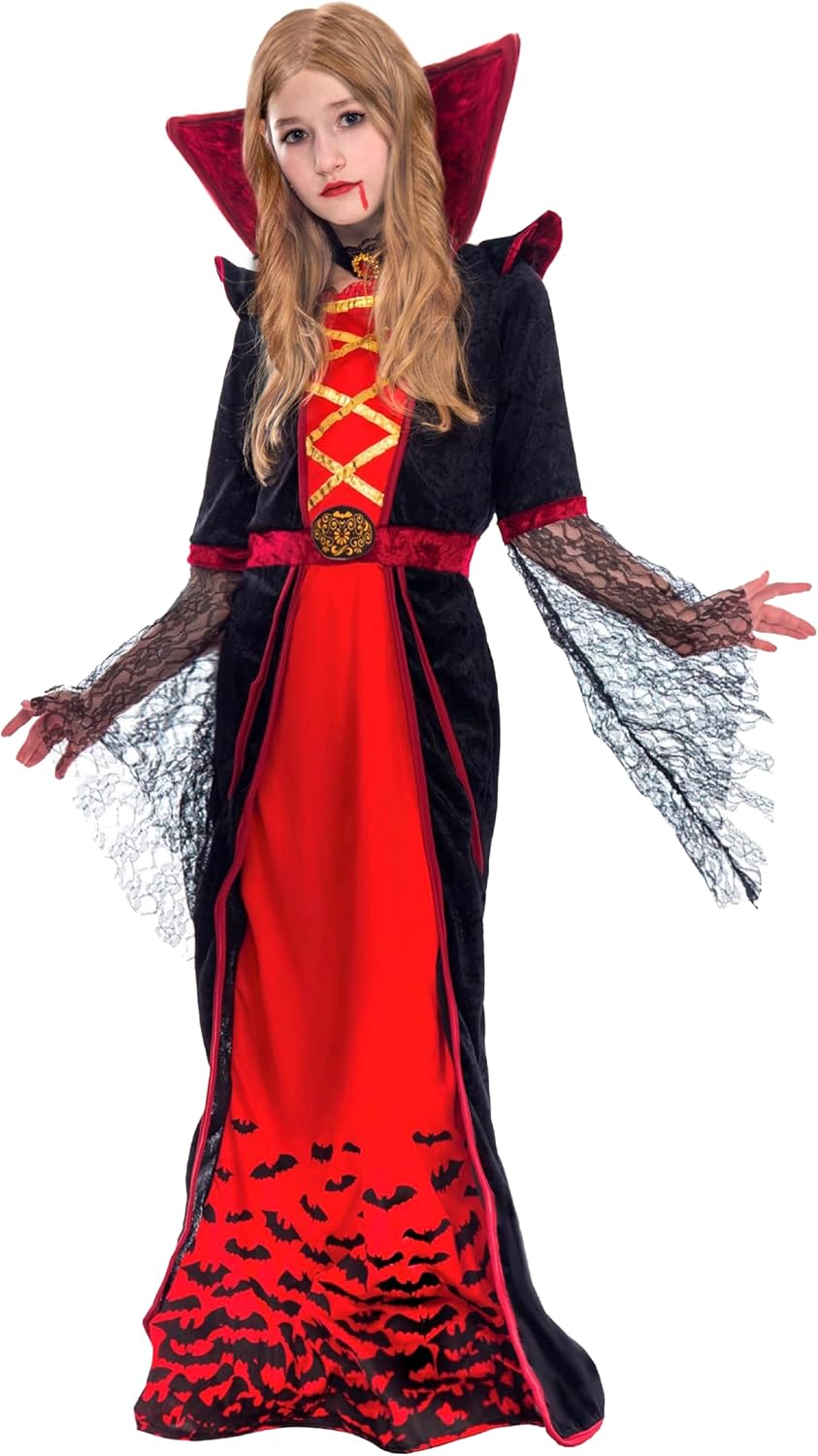 Spooktacular Creations Royal Vampire Costume for Girls – Ready to Gift Halloween Present for Young Girls, Premium Dress Up Bundle in One Box