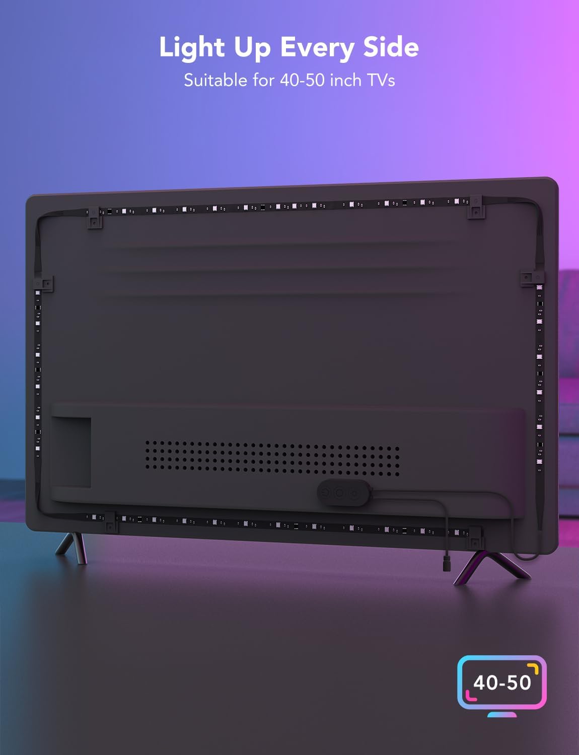 Govee LED Backlight Strip – Designer-Approved Ambient Glow for 40-50 inch TVs, 7.8ft Flexible RGBIC
