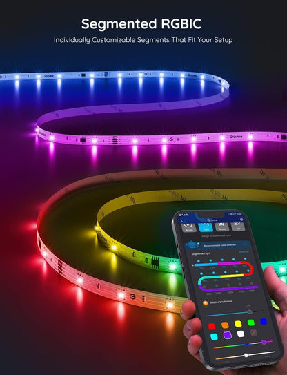 Govee RGBIC LED Strip Lights – Bedroom Ambient Accent Lighting with Music Sync, App-Controlled Home Decor, 32.8ft