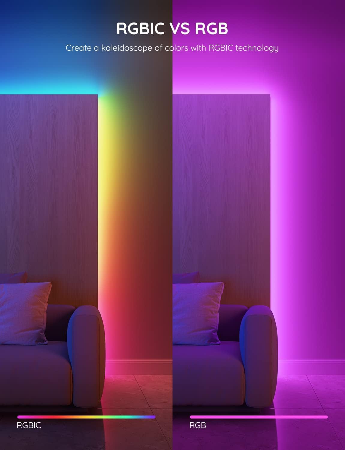 Govee RGBIC LED Strip Lights – Bedroom Ambient Accent Lighting with Music Sync, App-Controlled Home Decor, 32.8ft