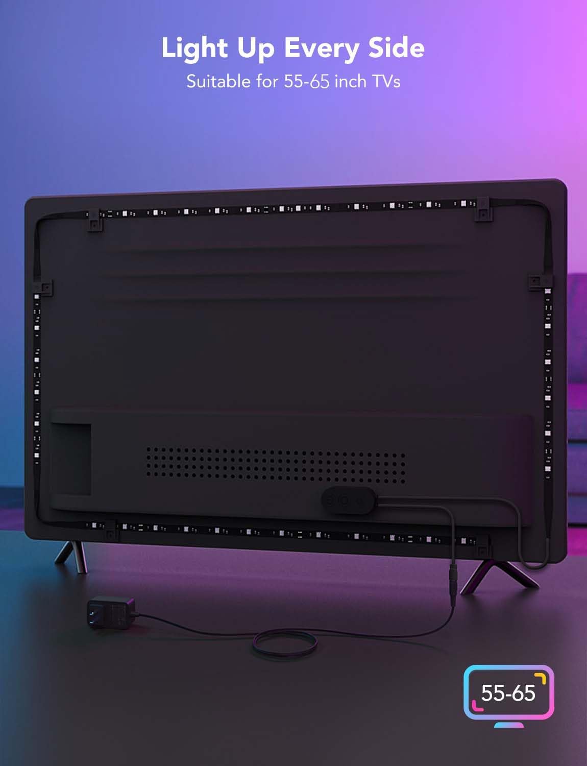 Govee TV LED Backlight – Living Room Ambient Lighting Strip with RGBIC Multi-Zone Color for 55-65 Inch TVs
