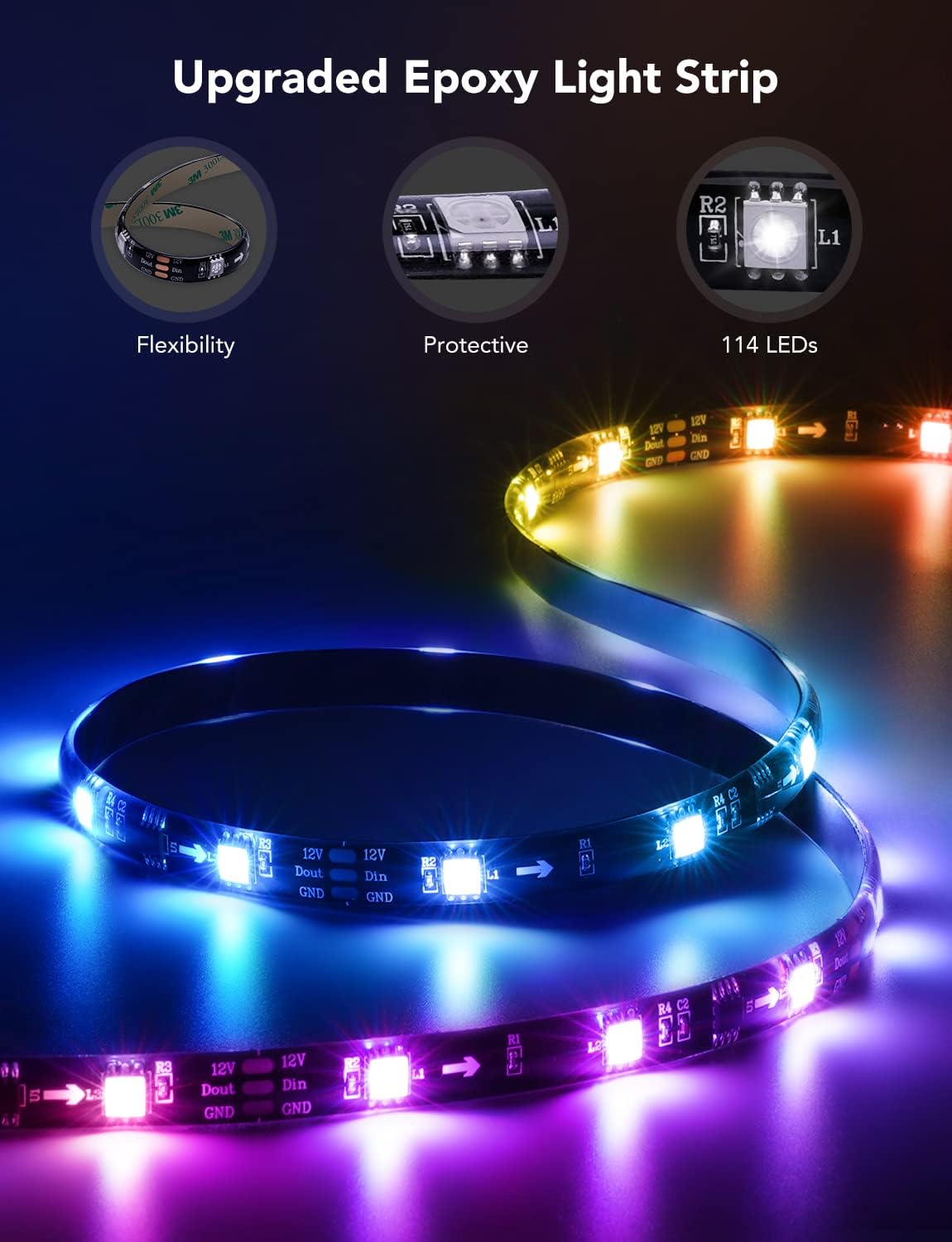 Govee TV LED Backlight – Living Room Ambient Lighting Strip with RGBIC Multi-Zone Color for 55-65 Inch TVs